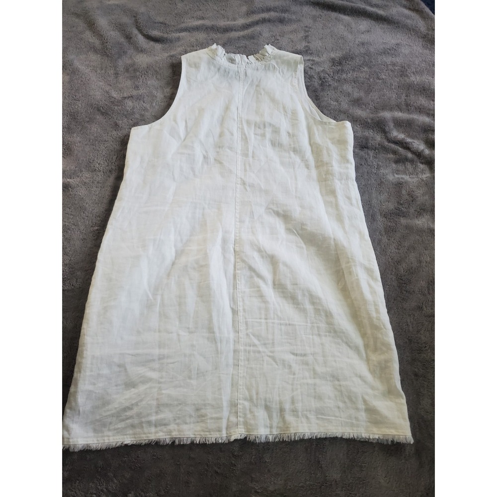 Tommy Bahama Two Palms Ruffled White Linen Shift Dress Pockets V-Neck XL Beach - Picture 3 of 10